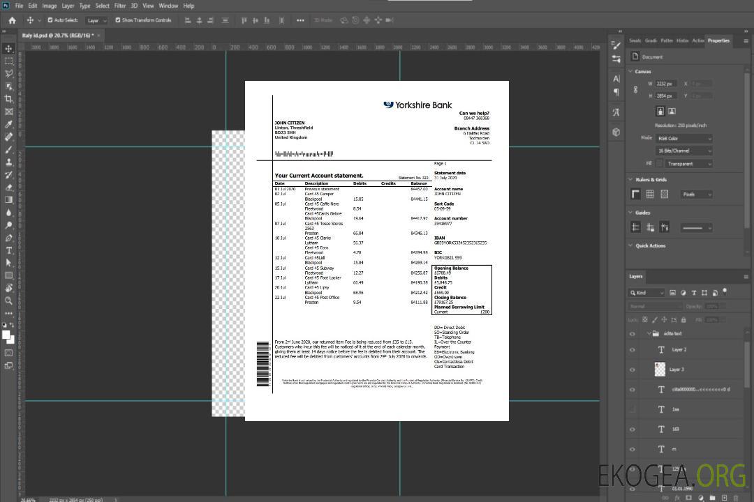Modèle de relevé de la Yorkshire Bank du Royaume-Uni au format Word et PDF, bon pour prouver l'adresse template Modèle de relevé de la Yorkshire Bank du Royaume-Uni au format Word et PDF, bon pour prouver l'adresse template